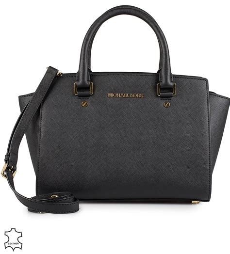 michael kors selma md tz satchel black|michael kors leather satchel.